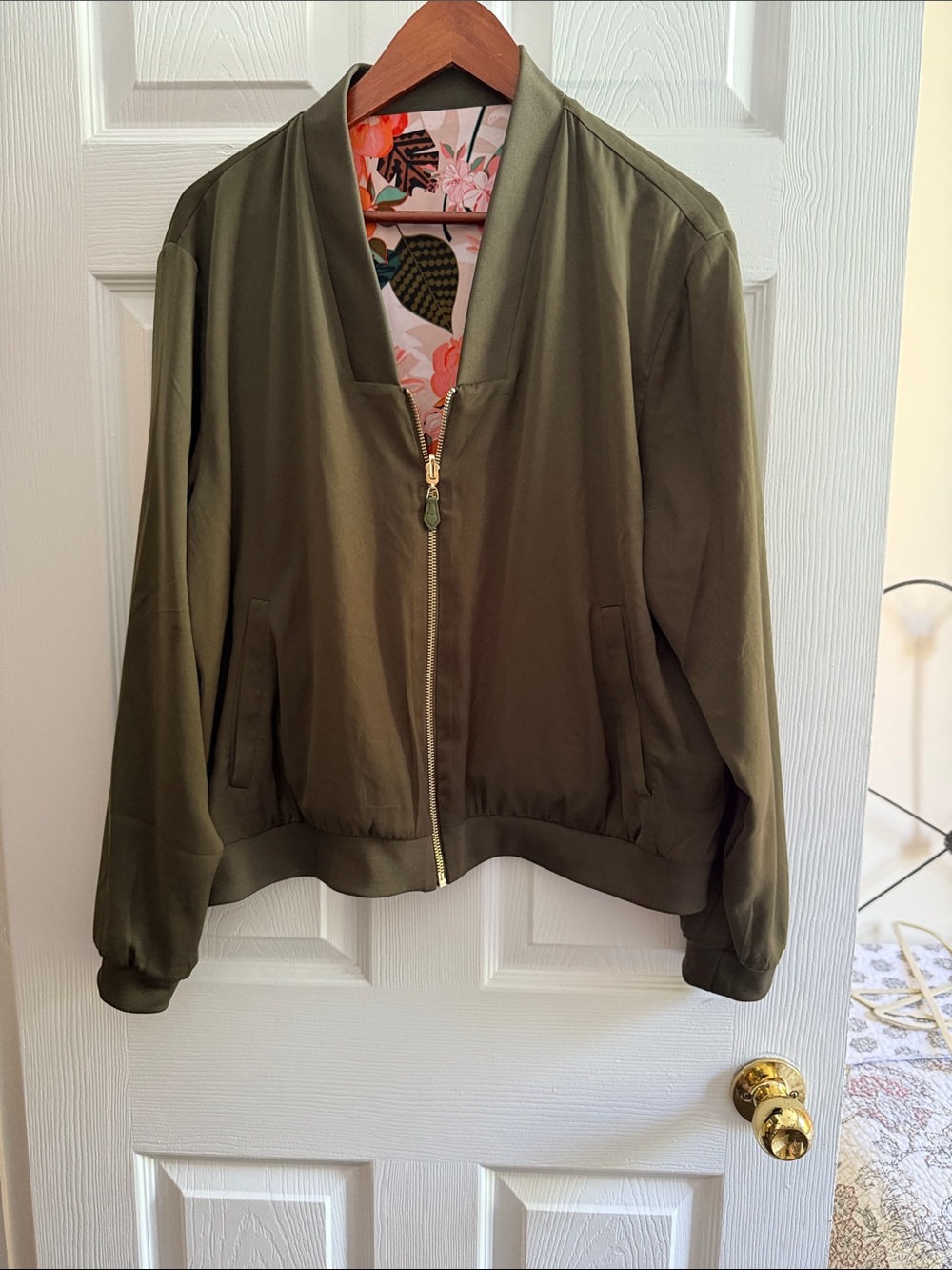Reversible Olive Green / Floral  Women's Bomber Jacket